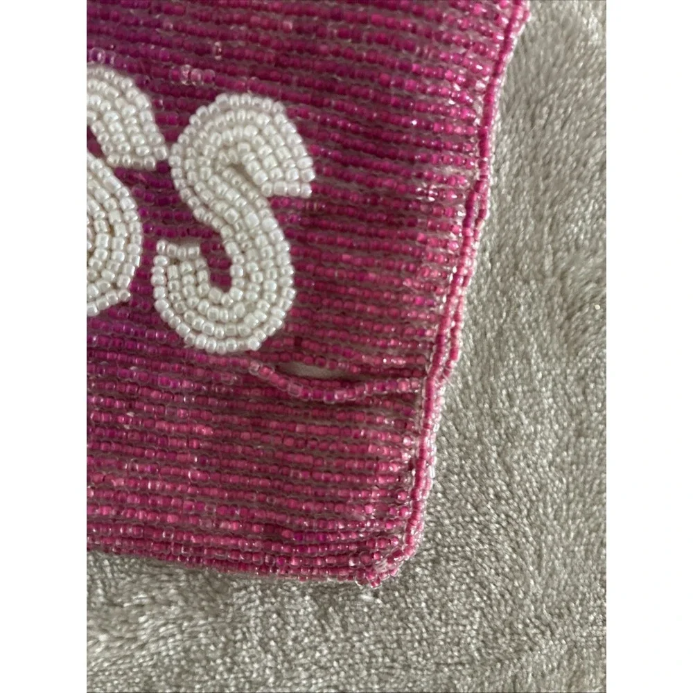 Kiss Beaded Coin Purse Pink White 5x4
